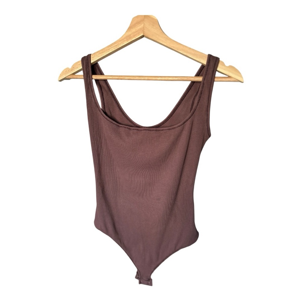 SKIMS Cotton Rib Thong Bodysuit with Snap Closure and Square Neck